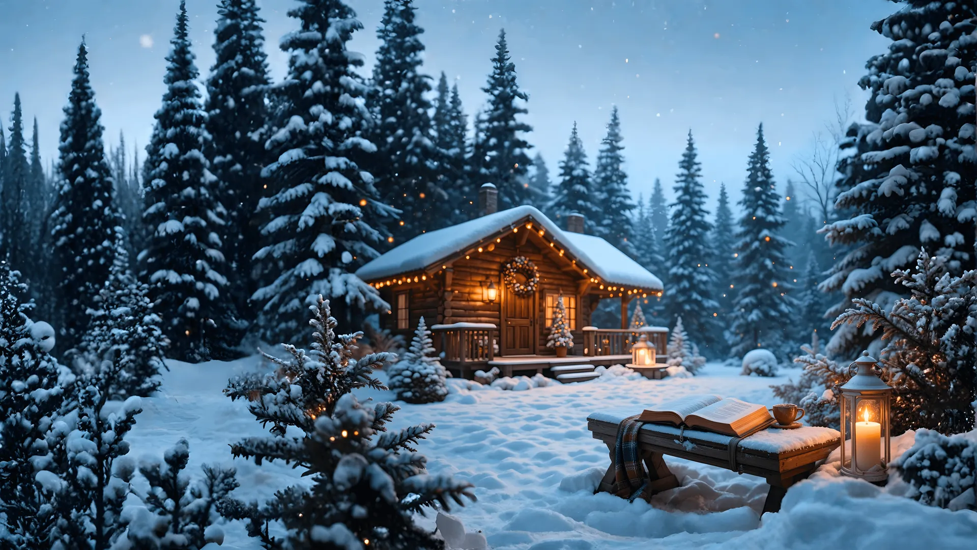 Cozy winter night scene